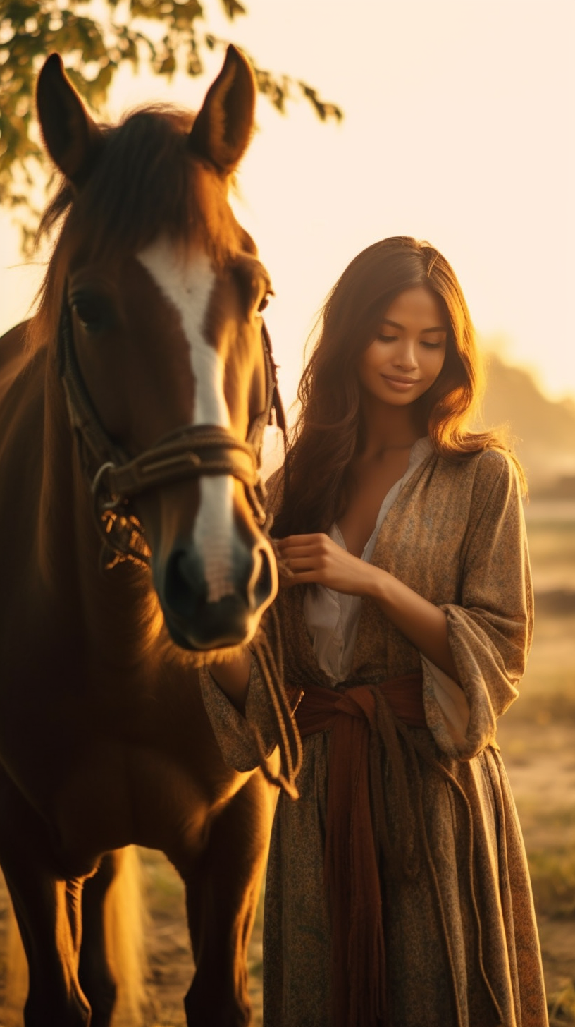 Coucher de soleil sur cheval